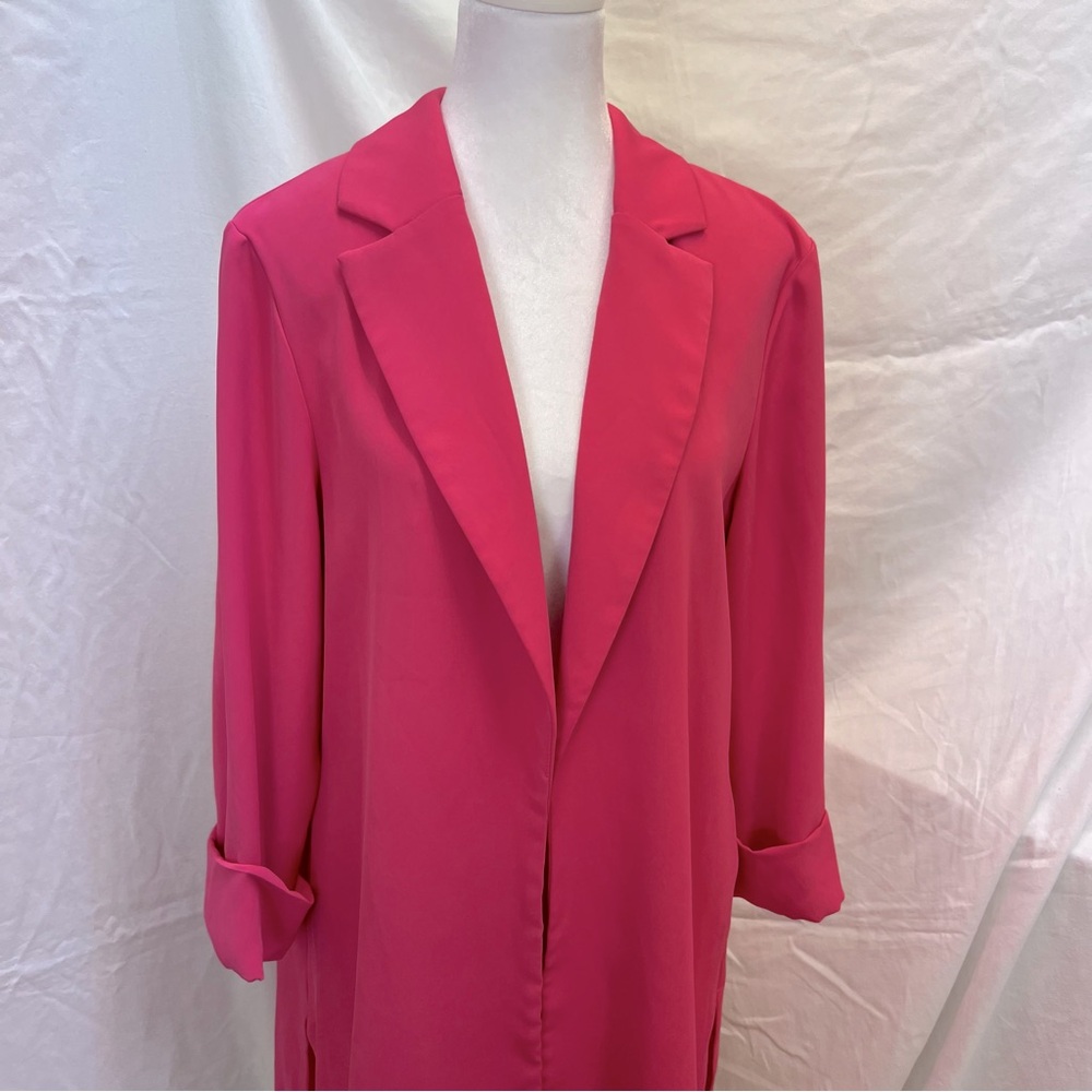 Joseph Ribkoff hot pink, lightweight, extra long blazer. - Picture 3 of 11